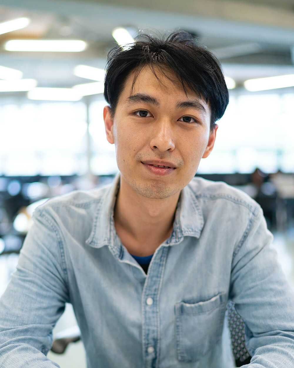 a person in a blue shirt